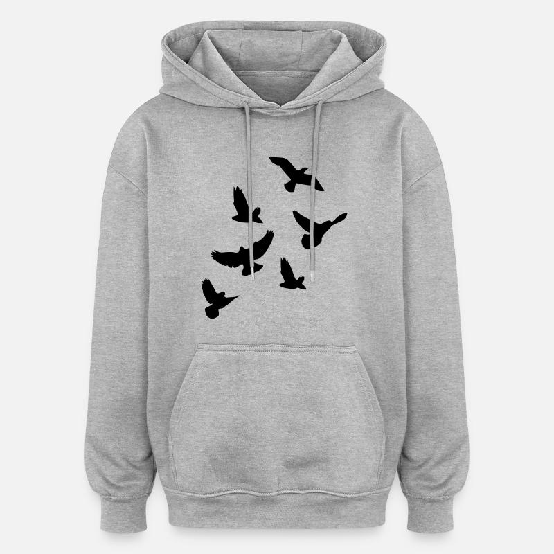 Oiseaux - Sweat à capuche oversize unisexe - gris chiné