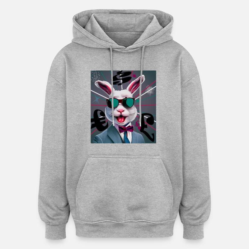 Rabbit Business - Sweat à capuche oversize unisexe - gris chiné