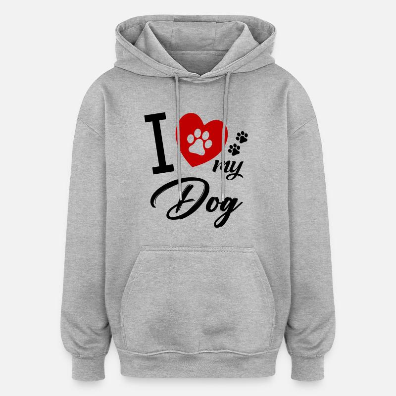 J’adore mon chien chien - Sweat à capuche oversize unisexe - gris chiné