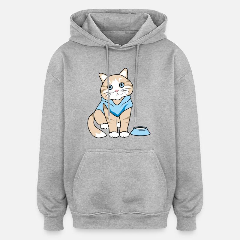 Chat mignon avec bol - Sweat à capuche oversize unisexe - gris chiné
