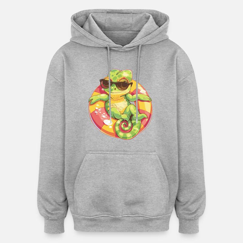 Caméléon Bande Dessinée Cool - Sweat à capuche oversize unisexe - gris chiné