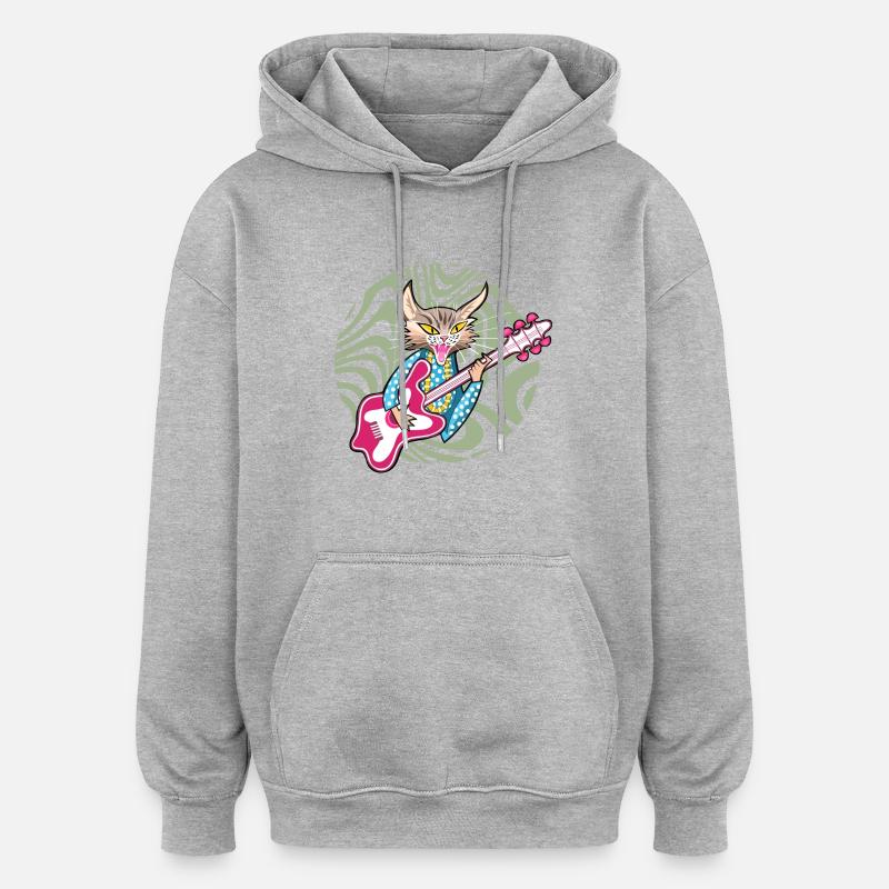 Rock Star Cat - Oversized Unisex Hoodie - heather grey