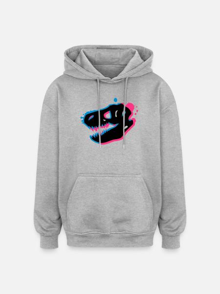 T Rex Skull 3-D - Oversized Unisex Hoodie - heather grey