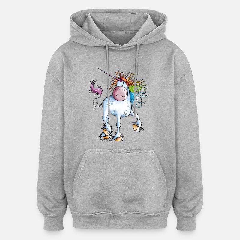 Regenbogen Einhorn - Oversized Unisex Hoodie - Grau meliert