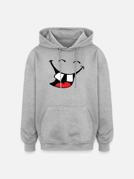 Stort smil. Glad, smilende mund, læber ansigt. - Oversize unisex hoodie - grå meleret