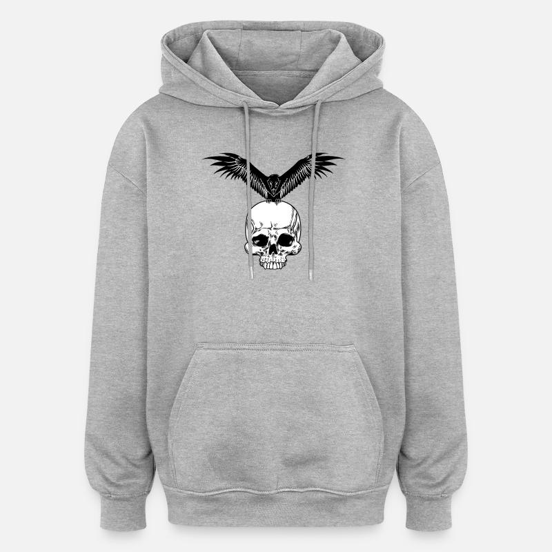 Crâne avec corbeau - Sweat à capuche oversize unisexe - gris chiné