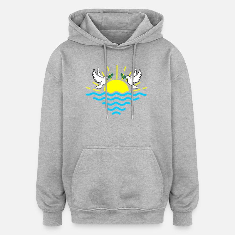Coucher de soleil deux pigeons blancs - Sweat à capuche oversize unisexe - gris chiné