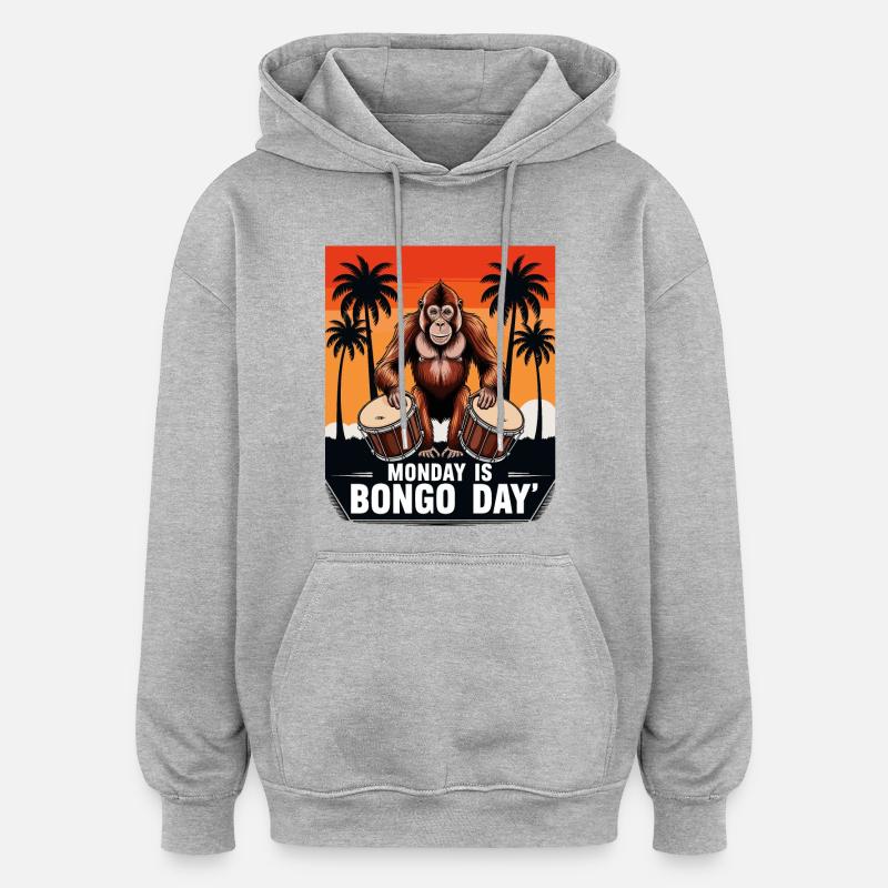 Monkey Bongo Drummer - Oversized Unisex Hoodie - heather grey