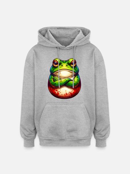 Frog - Crossed Arms - Nope - Bad Mood - Oversized Unisex Hoodie - heather grey