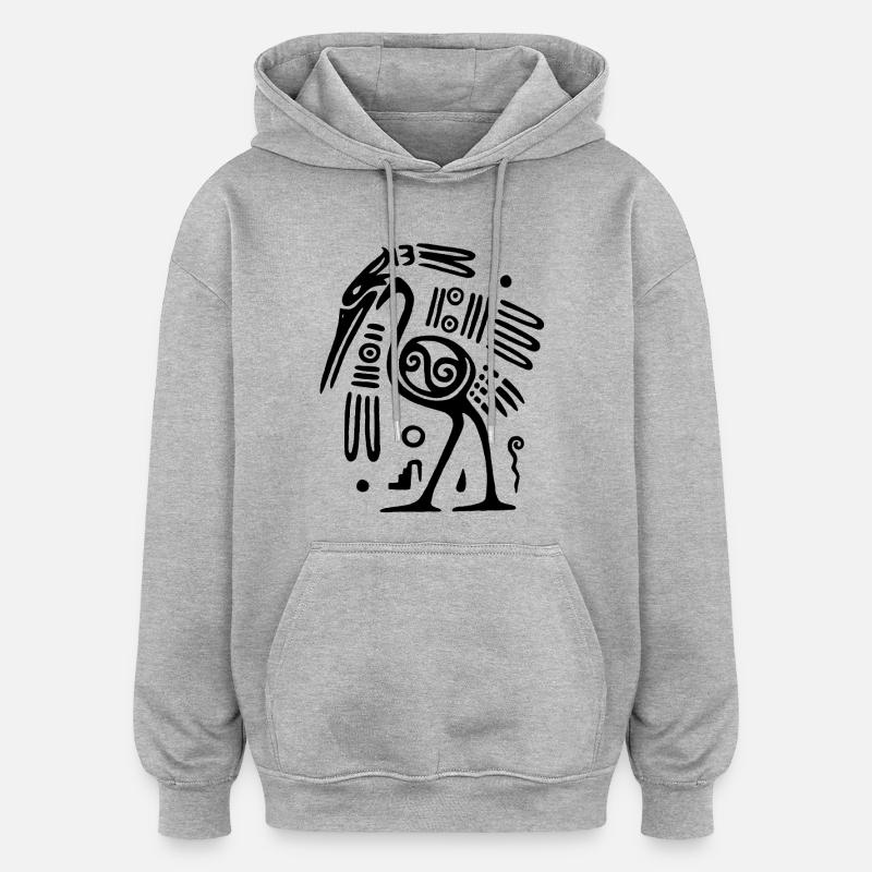 Schwarzer Totemvogel - Oversized Unisex Hoodie - Grau meliert