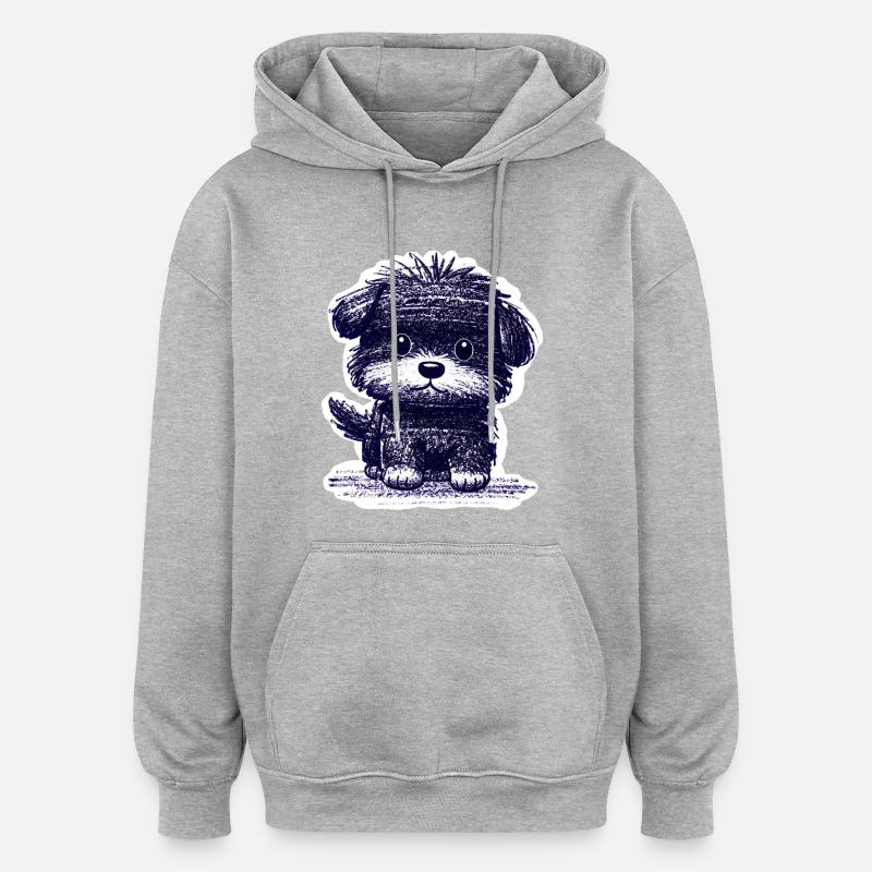 Chiot flou (bleu) - Sweat à capuche oversize unisexe - gris chiné