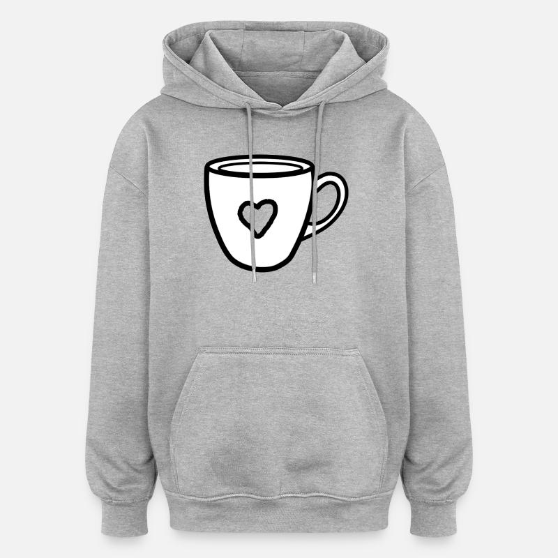 Kaffeebecher mit Herz - Oversized Unisex Hoodie - Grau meliert