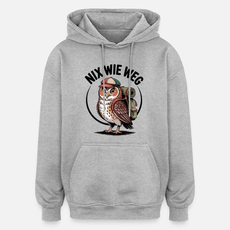 Wander-Eule mit Rucksack - Oversized Unisex Hoodie - Grau meliert
