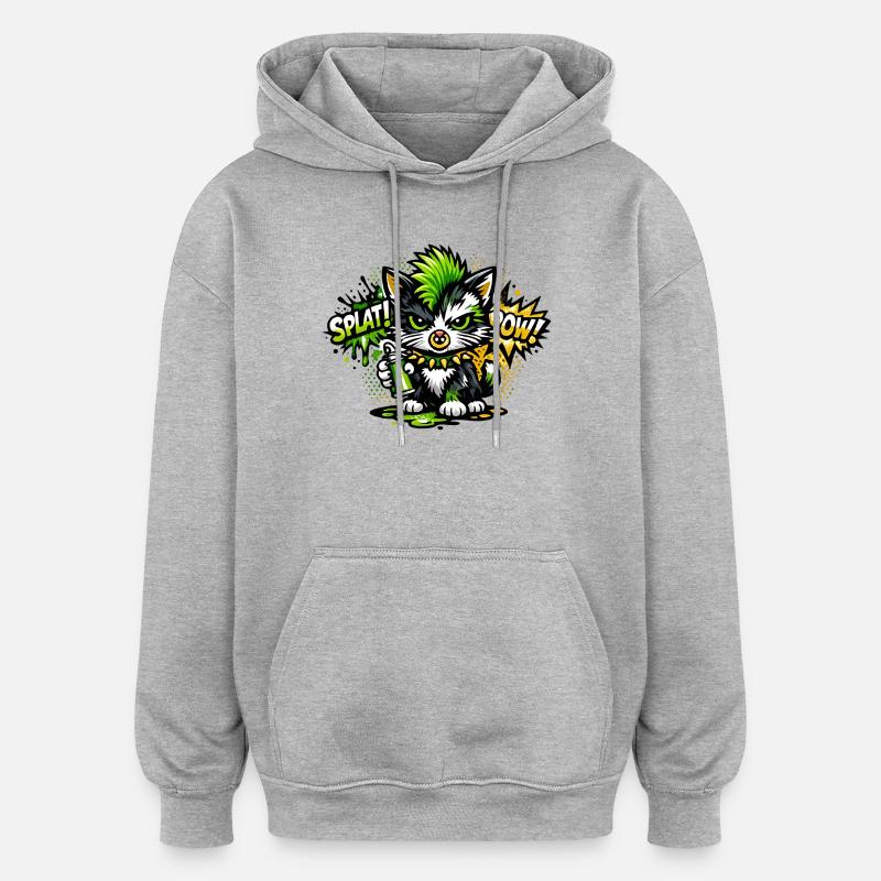 Pulvérisateur de chatons graffiti néon - Sweat à capuche oversize unisexe - gris chiné