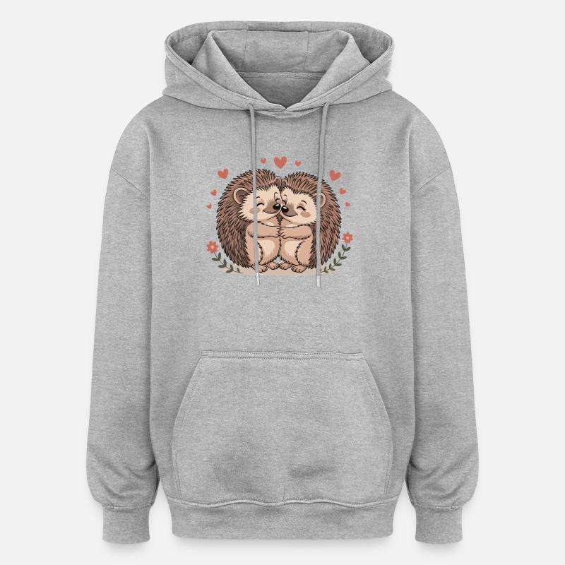 Igel Paar Liebe mit Herzen - Oversized Unisex Hoodie - Grau meliert