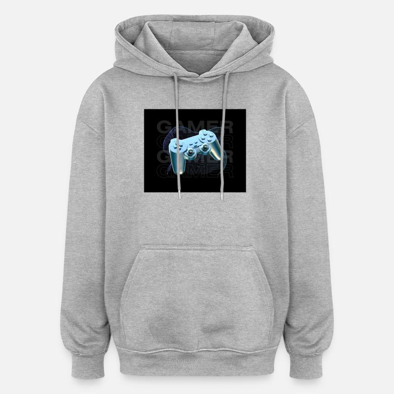 Neonblauer Controller 3D - Oversized Unisex Hoodie - Grau meliert