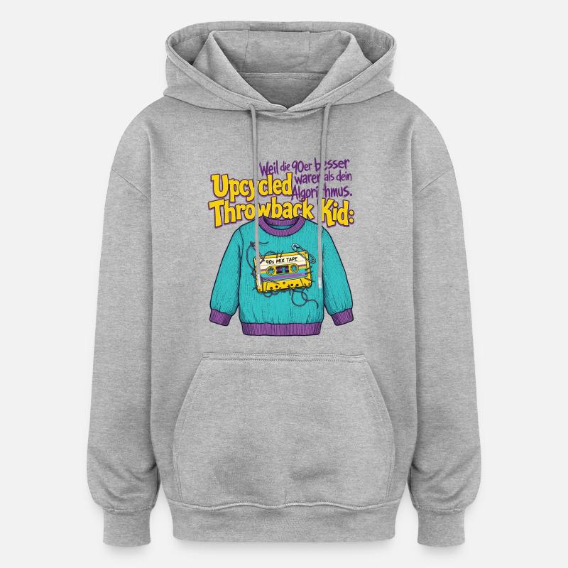 90er Upcycled Throwback Retro Kassette - Oversized Unisex Hoodie - Grau meliert