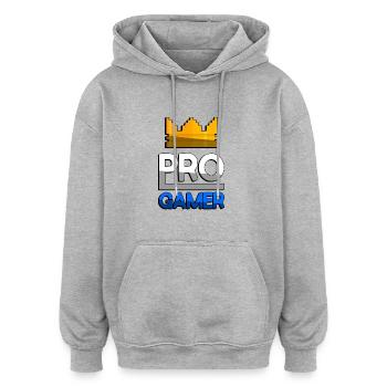 PRO GAMER (Blau) + King Crown - Gaming - Oversized Unisex Hoodie - Grau meliert - Vorne - Noah (186cm)