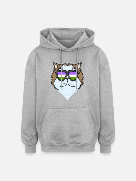 Genderqueer Chat Lgbt Chat Persan - Sweat à capuche oversize unisexe - gris chiné