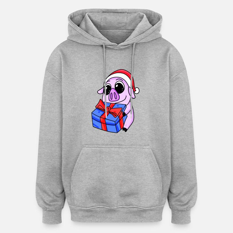 Cochon Noël - Sweat à capuche oversize unisexe - gris chiné