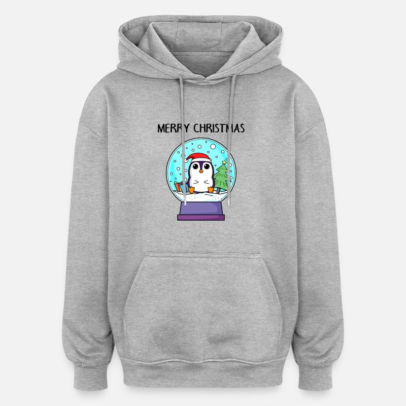 Pingouin Noël - Joyeux Noël - Sweat à capuche oversize unisexe - gris chiné