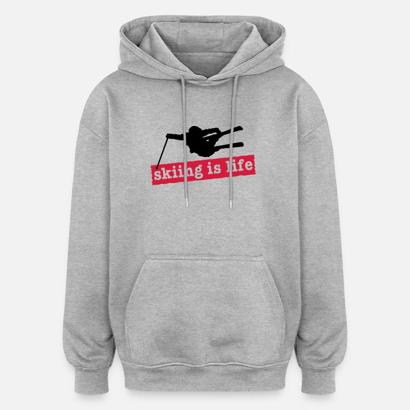 skiing is life i 2c - Sweat à capuche oversize unisexe - gris chiné
