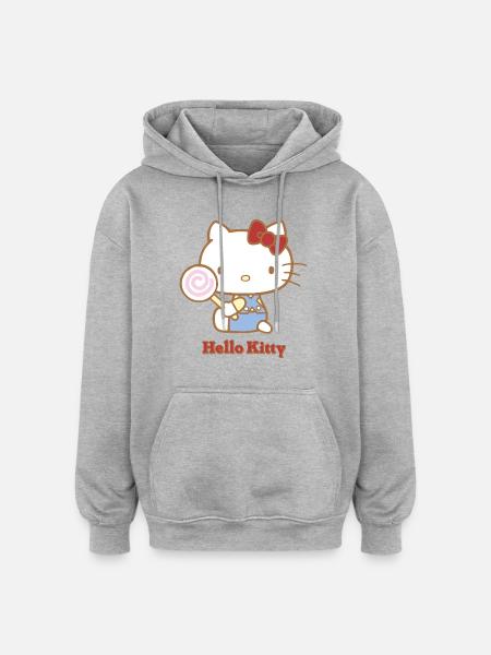 Hello Kitty med slikkepind - Oversize unisex hoodie - grå meleret