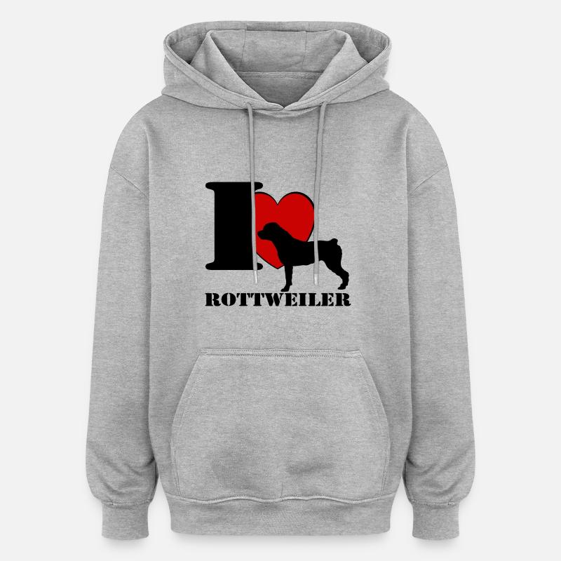 Rottweiler , j’adore .............................. - Sweat à capuche oversize unisexe - gris chiné