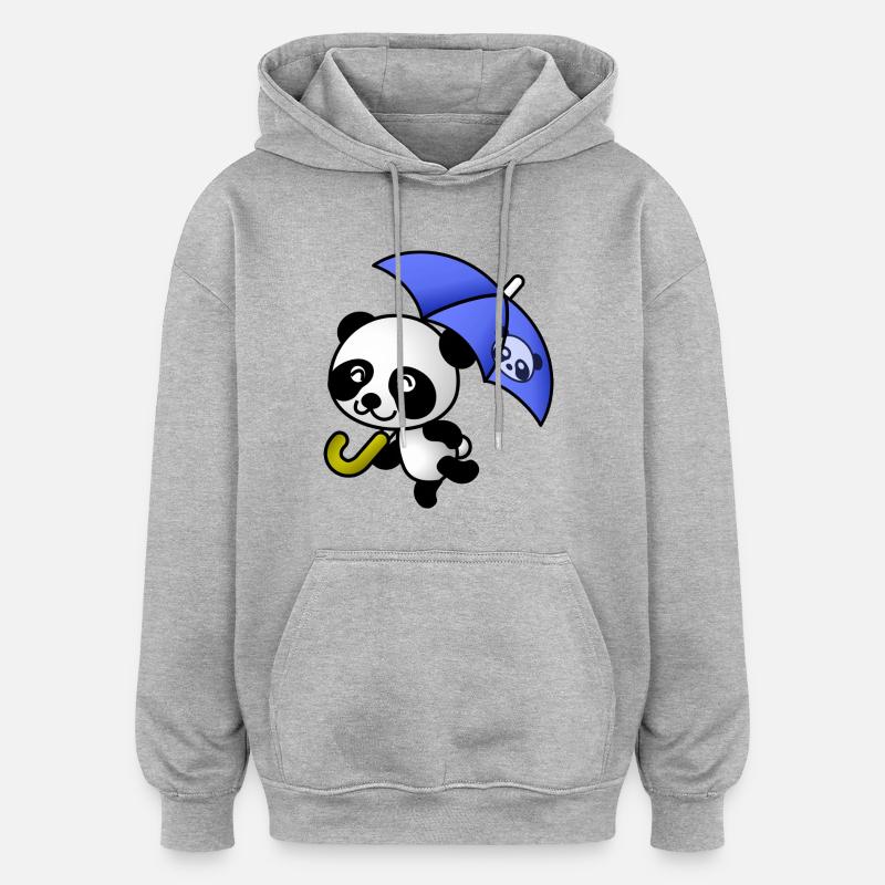 Panda doux avec Umbrella - Sweat à capuche oversize unisexe - gris chiné