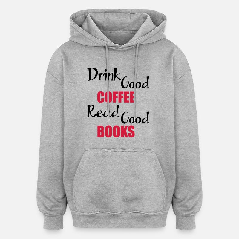 Coffee & Books - Sweat à capuche oversize unisexe - gris chiné
