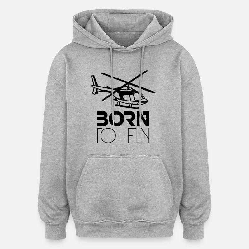 Né à voler Heli Logo - Sweat à capuche oversize unisexe - gris chiné