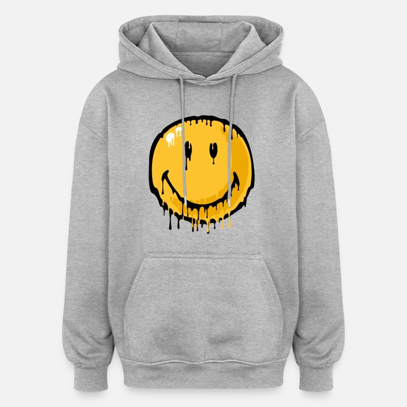 Smiley drip - Oversize unisex hoodie - grå meleret