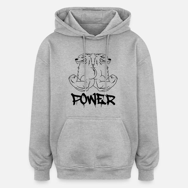 strong_wolfs_power - Sweat à capuche oversize unisexe - gris chiné