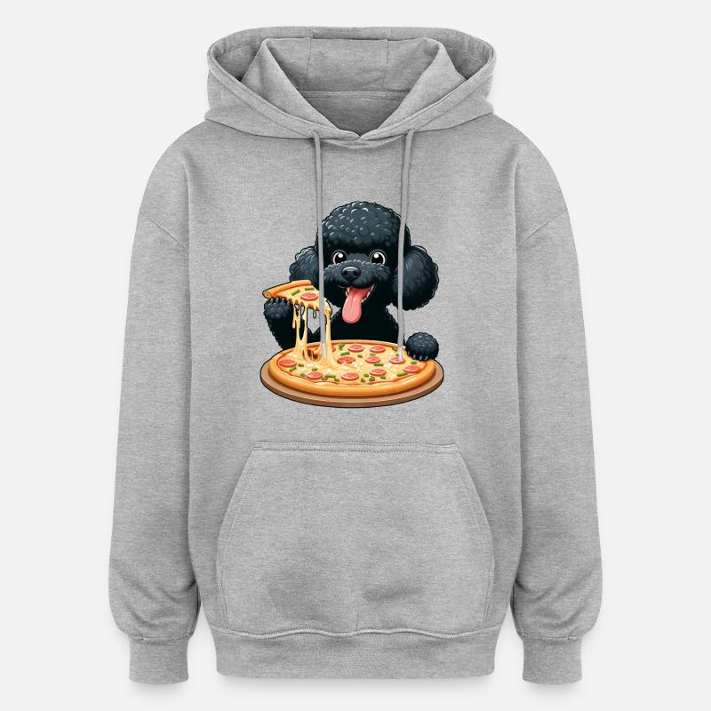 Caniche comique avec pizza - Sweat à capuche oversize unisexe - gris chiné