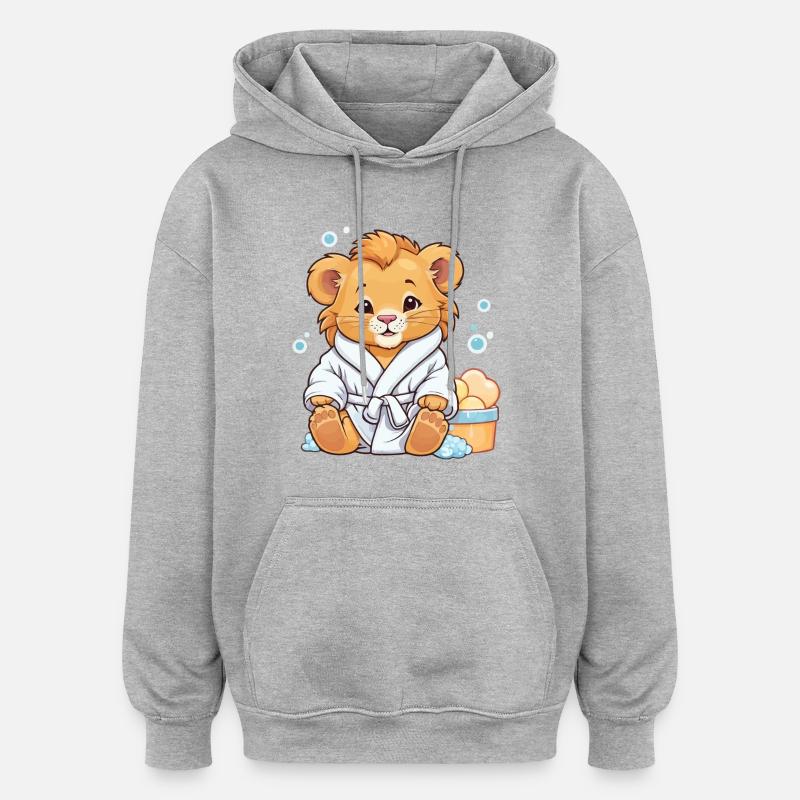 Bébé lion se baigne - Sweat à capuche oversize unisexe - gris chiné