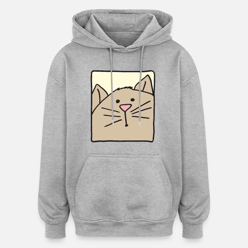 Tête de chat drôle - Sweat à capuche oversize unisexe - gris chiné