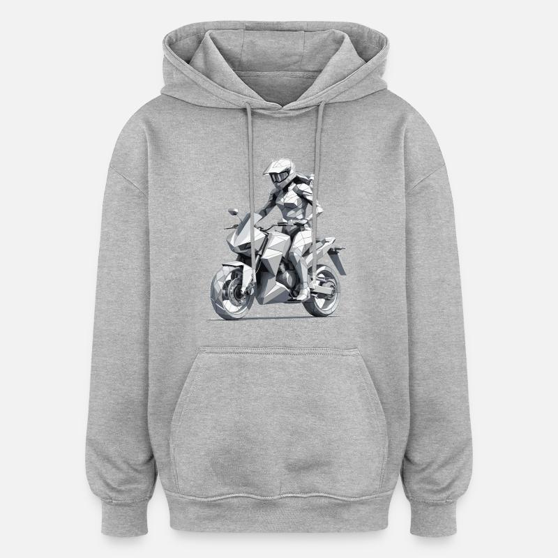 Motarde fille - Conception de moto - Sweat à capuche oversize unisexe - gris chiné