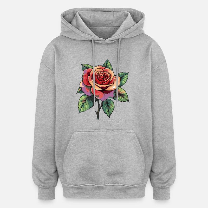Fleur de rose - Sweat à capuche oversize unisexe - gris chiné