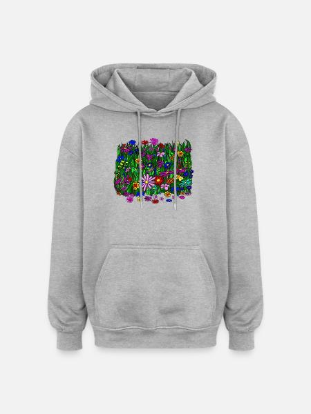 Blumenwiese: schöne, bunte Blumen - Oversized Unisex Hoodie - Grau meliert