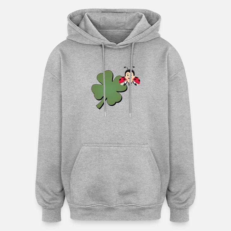 Cloverleaf with Ladybug (ladybug) - Oversized Unisex Hoodie - heather grey