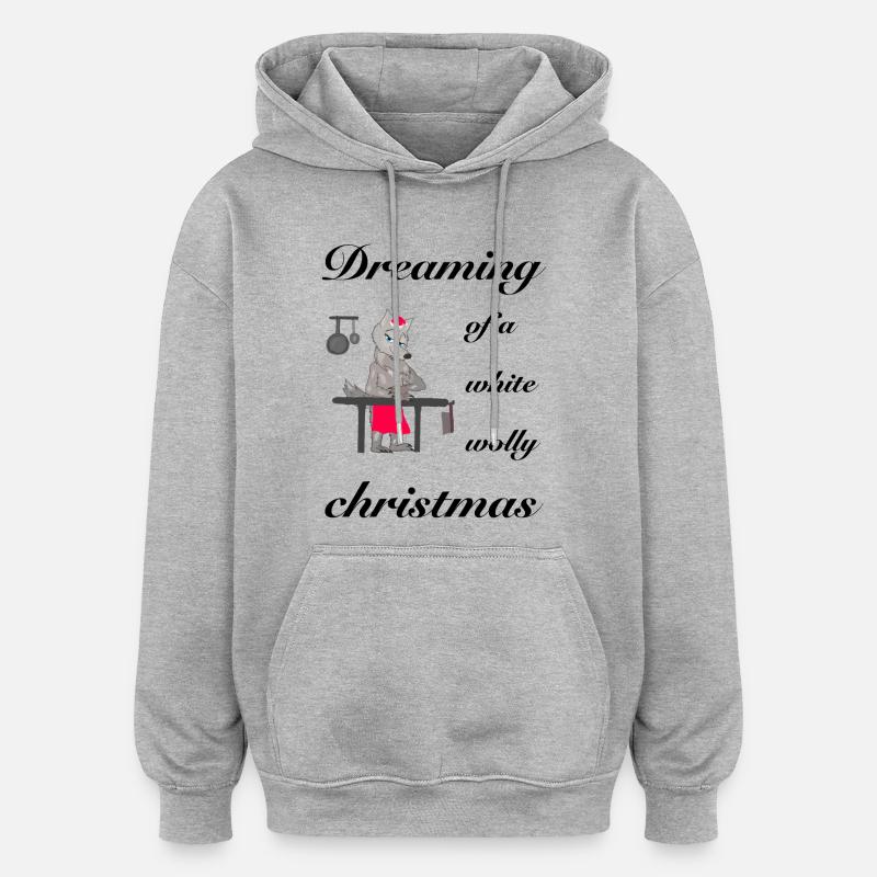 Noël laineux blanc, loup emblématique - Sweat à capuche oversize unisexe - gris chiné