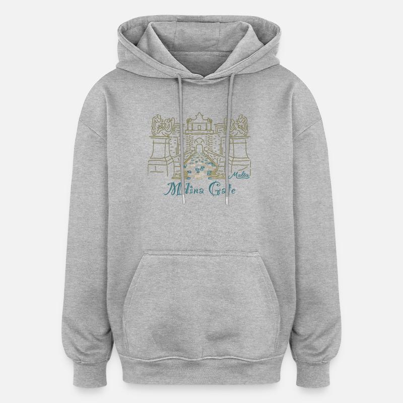 Mdina Gate, Malte - Sweat à capuche oversize unisexe - gris chiné