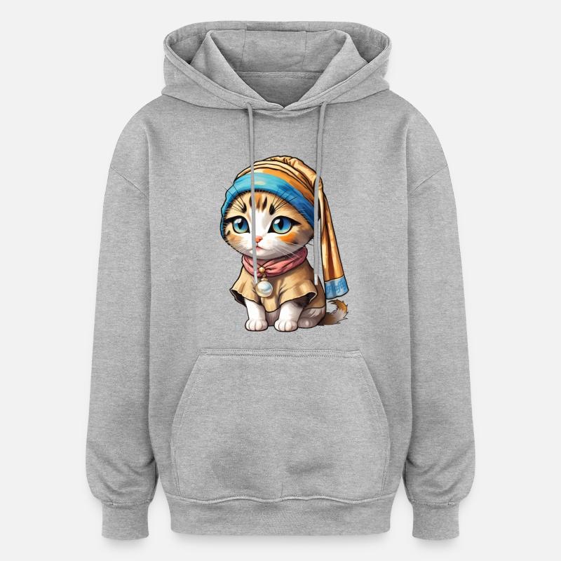 Chaton avec perle - Sweat à capuche oversize unisexe - gris chiné