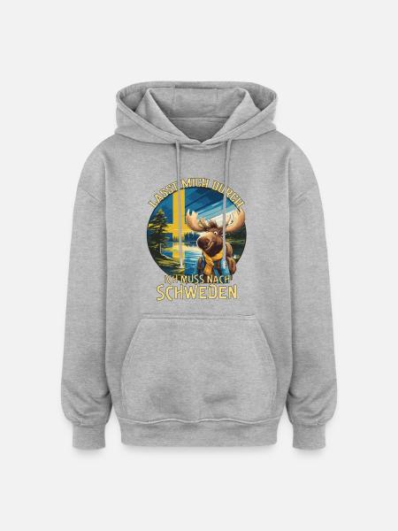 Schweden - lasst mich durch - Elch - Oversized Unisex Hoodie - Grau meliert