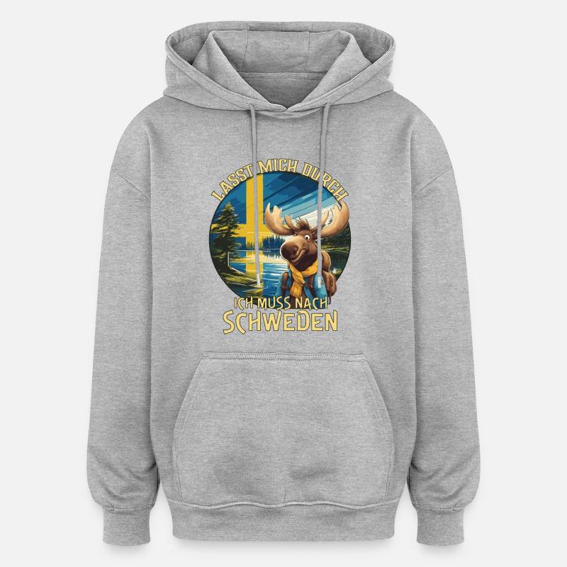 Schweden - lasst mich durch - Elch - Oversized Unisex Hoodie - Grau meliert