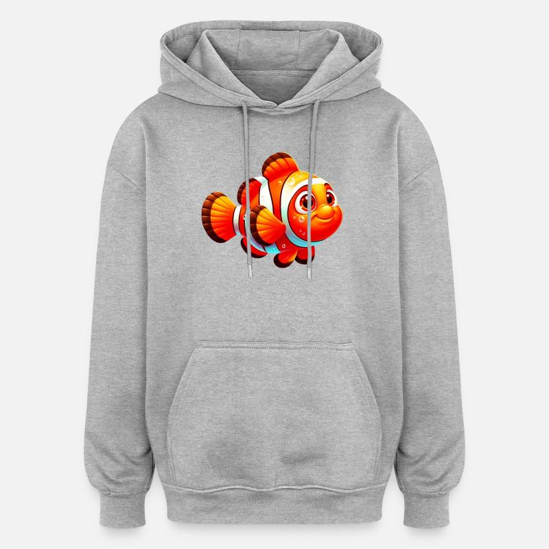 Poisson-clown - Sweat à capuche oversize unisexe - gris chiné