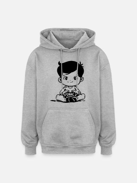 Gaming Kinder Skizze - Oversized Unisex Hoodie - Grau meliert