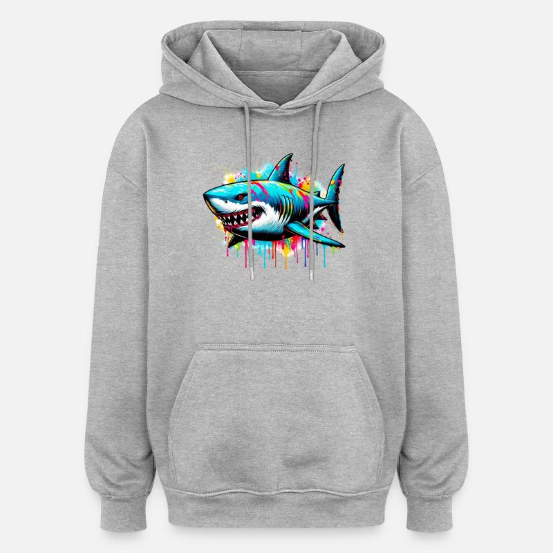 Requin - Sweat à capuche oversize unisexe - gris chiné