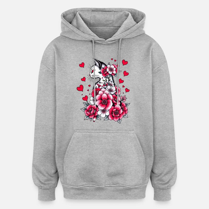 Chat blanc - Sweat à capuche oversize unisexe - gris chiné