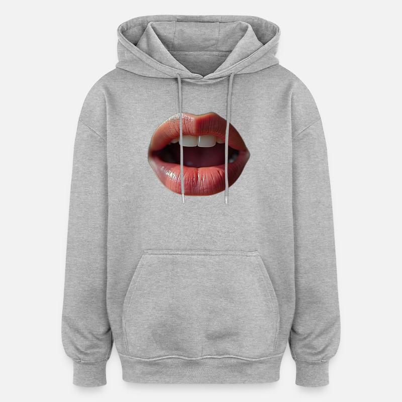 Lèvres fermées : Motif du baiser - Sweat à capuche oversize unisexe - gris chiné